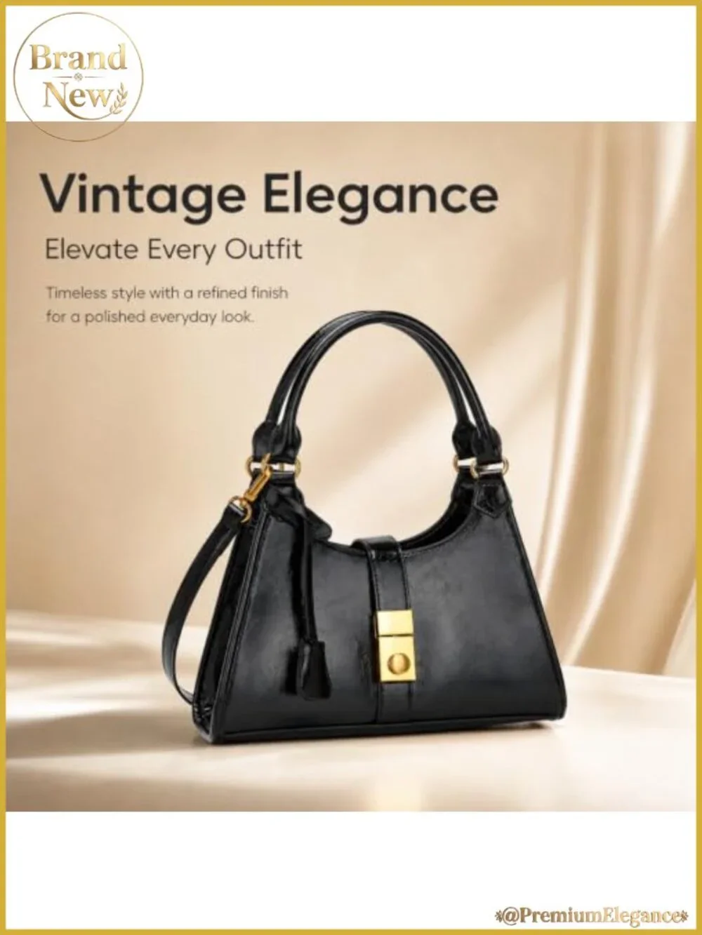 Vintage Faux Leather Hobo Bag with Push Lock, Adjustable Strap, Crossbody &